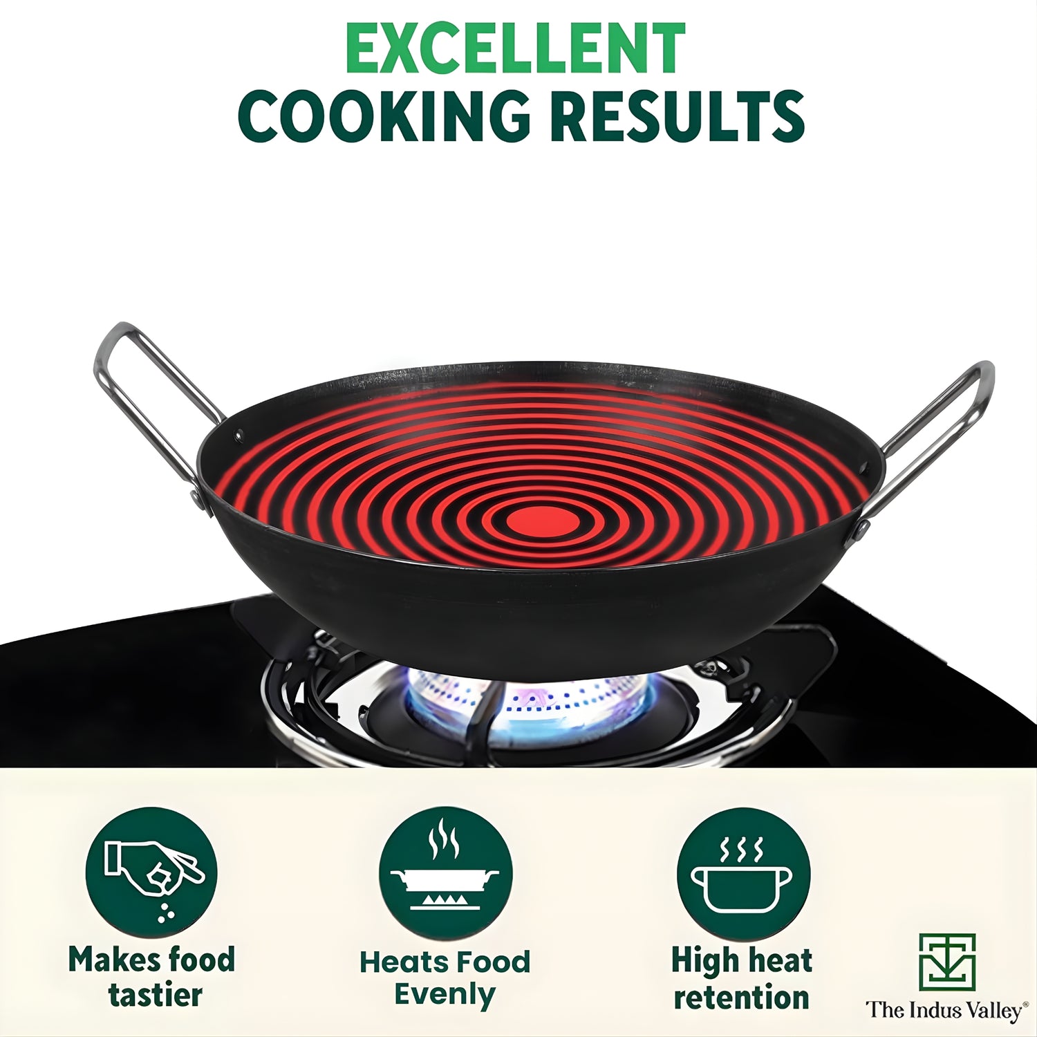 The Indus Valley Cast Iron Kadai With Flat Base 2.7 L - Black - Image 5 - Buy Online at Chera Home Junction Coimbatore