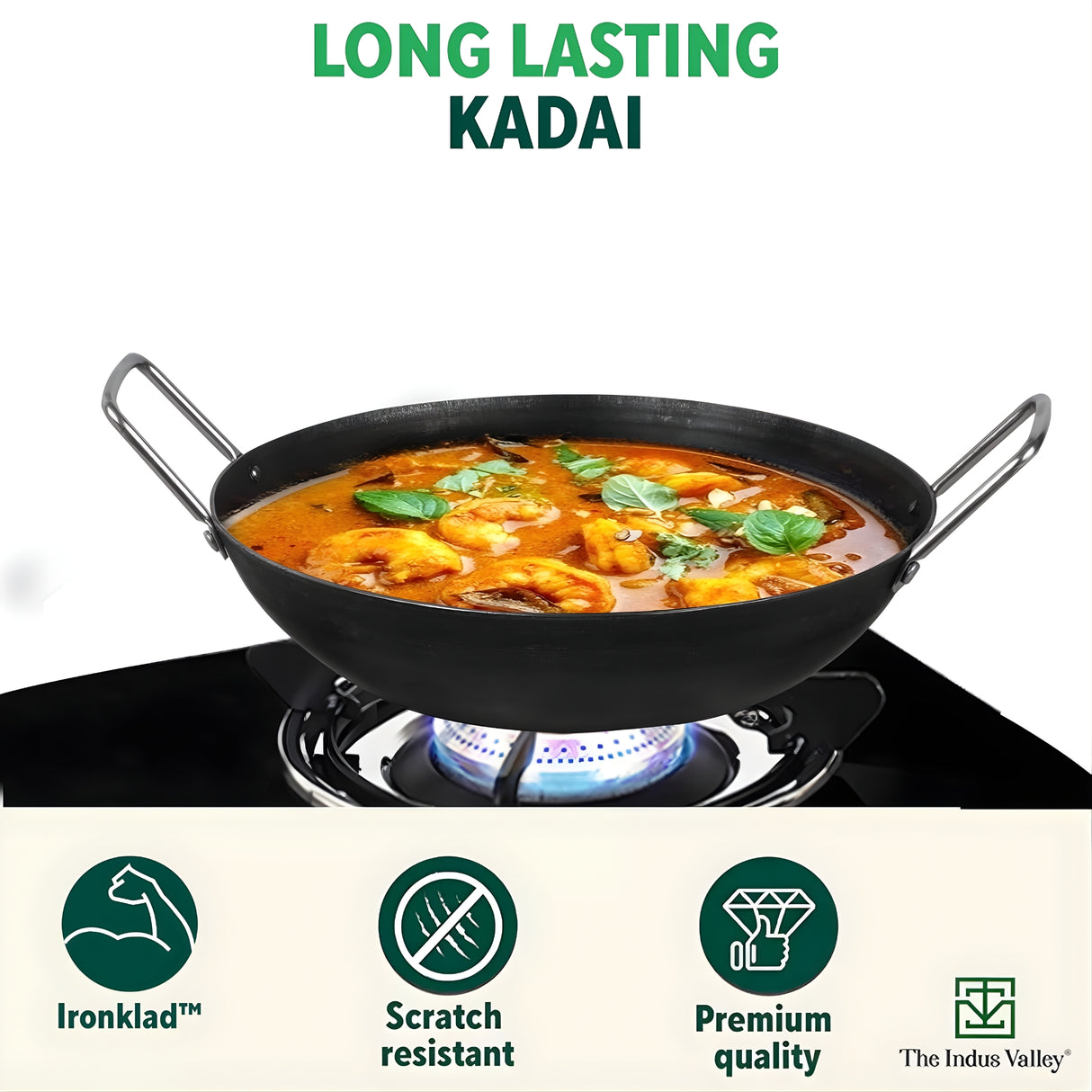 The Indus Valley Cast Iron Kadai With Flat Base 2.7 L - Black - Image 6 - Buy Online at Chera Home Junction Coimbatore