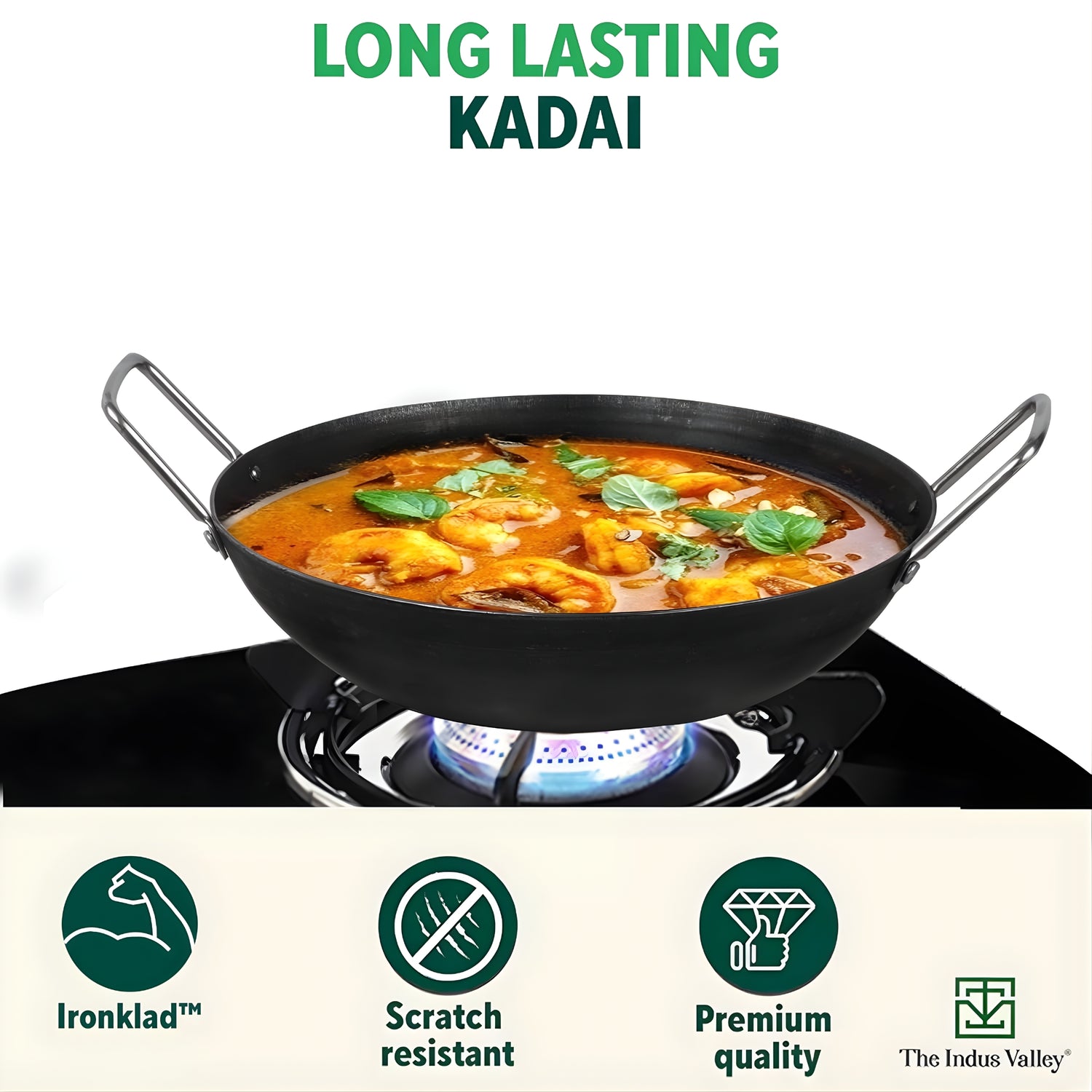 The Indus Valley Cast Iron Kadai With Flat Base 2.7 L - Black - Image 6 - Buy Online at Chera Home Junction Coimbatore