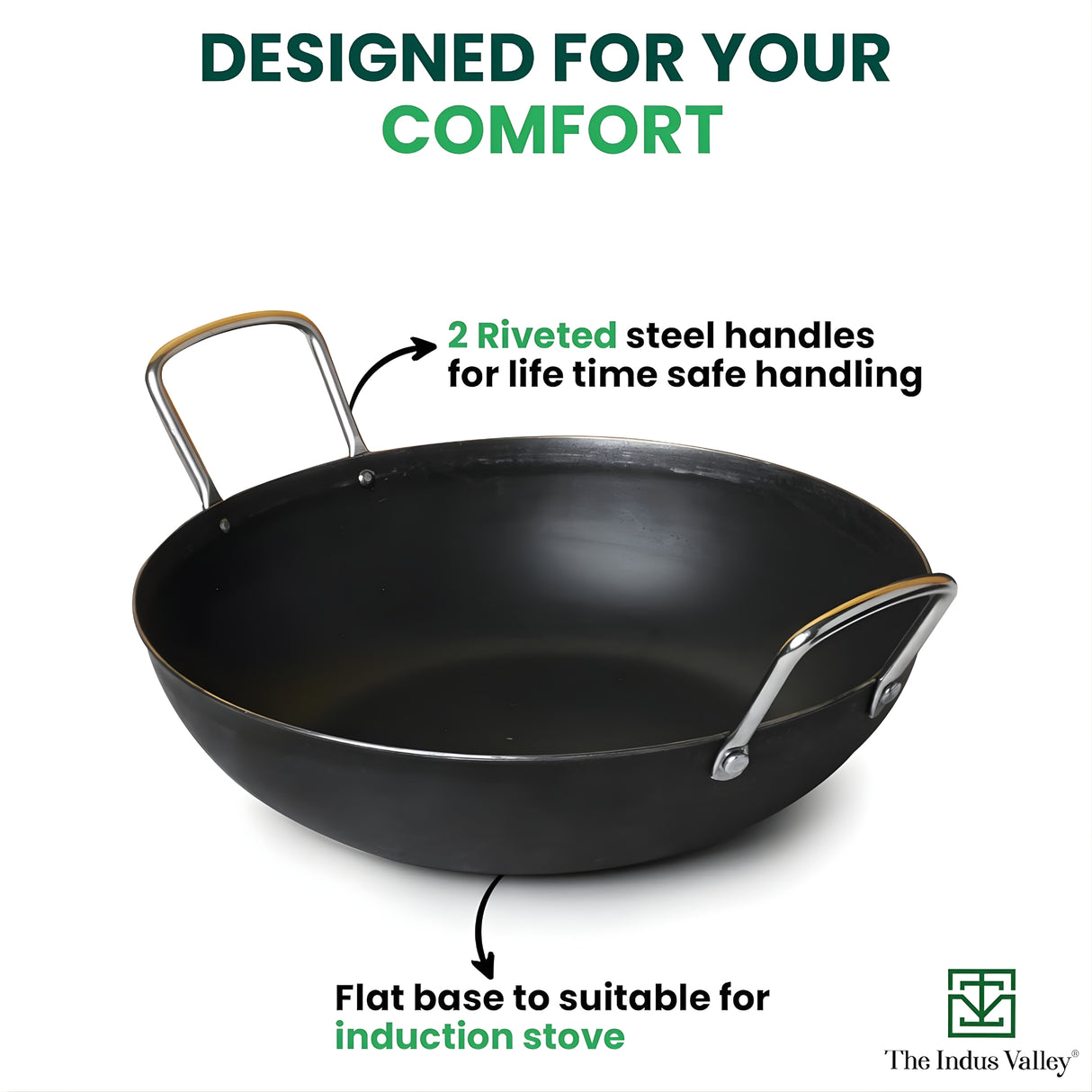 The Indus Valley Cast Iron Kadai With Flat Base 2.7 L - Black - Image 7 - Buy Online at Chera Home Junction Coimbatore