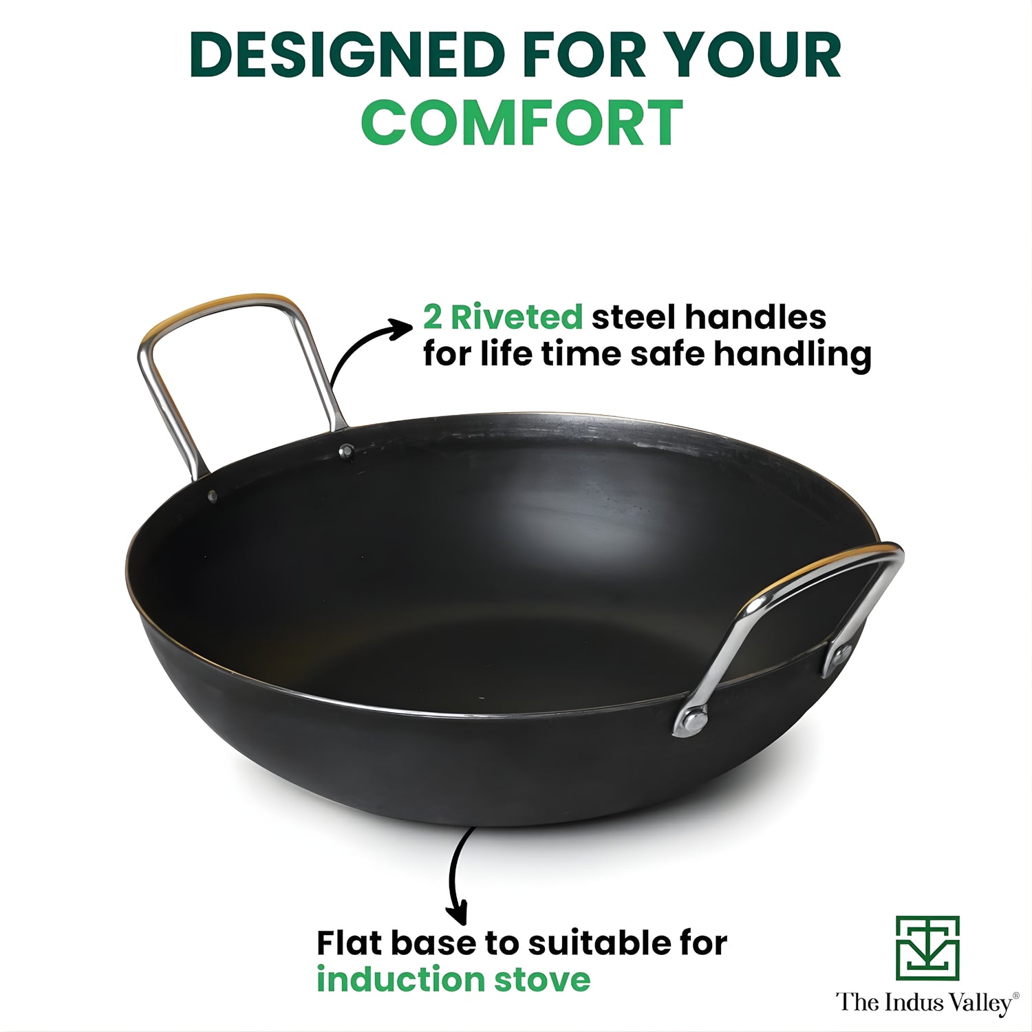 The Indus Valley Cast Iron Kadai With Flat Base 2.7 L - Black - Image 7 - Buy Online at Chera Home Junction Coimbatore
