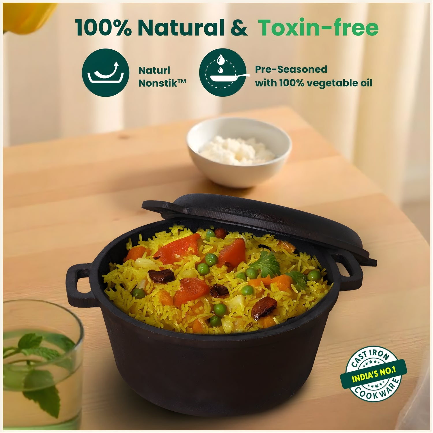 The Indus Valley Cast Iron 2 in 1 Dutch Oven with Lid 5 L - Black_4