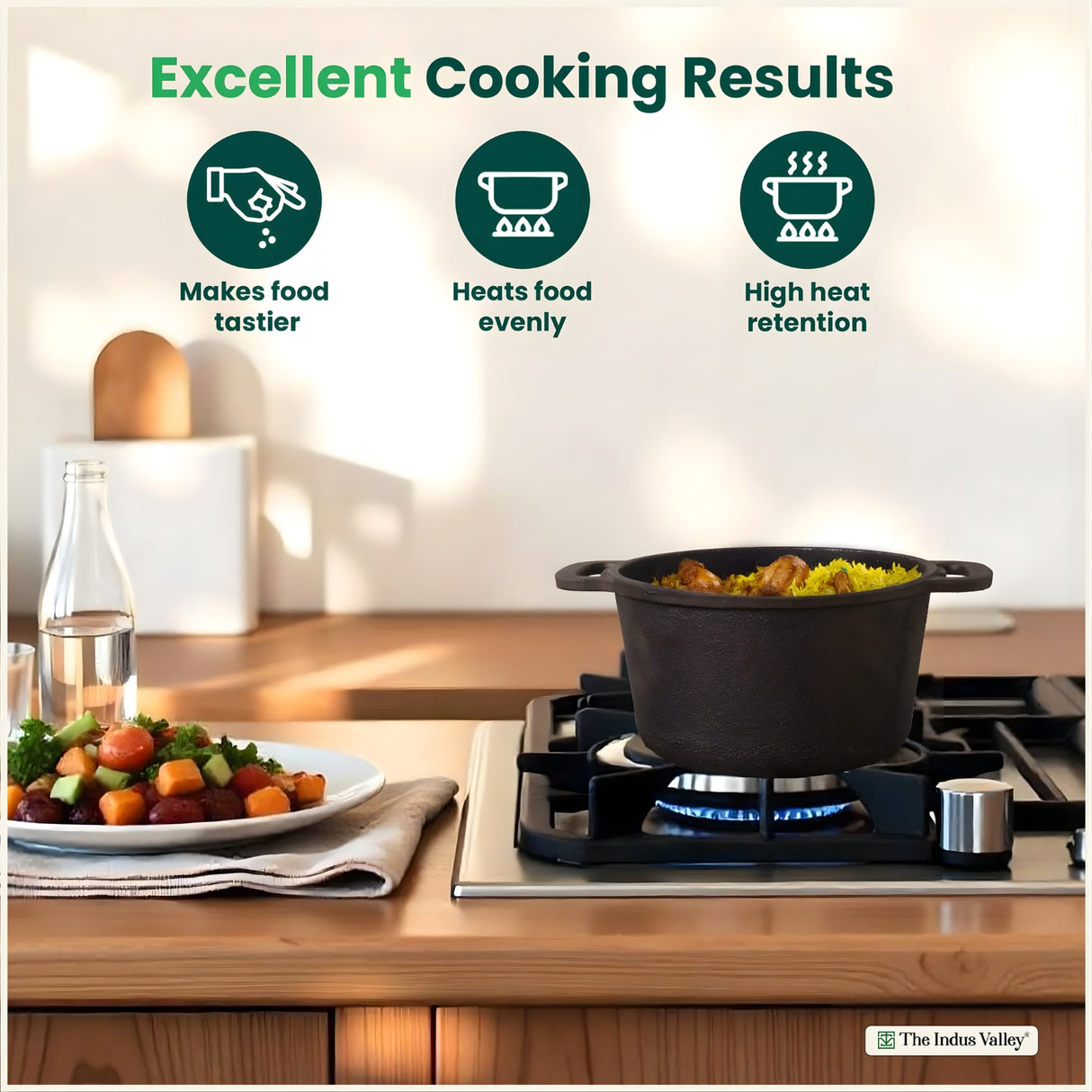 The Indus Valley Cast Iron 2 in 1 Dutch Oven with Lid 5 L - Black_6