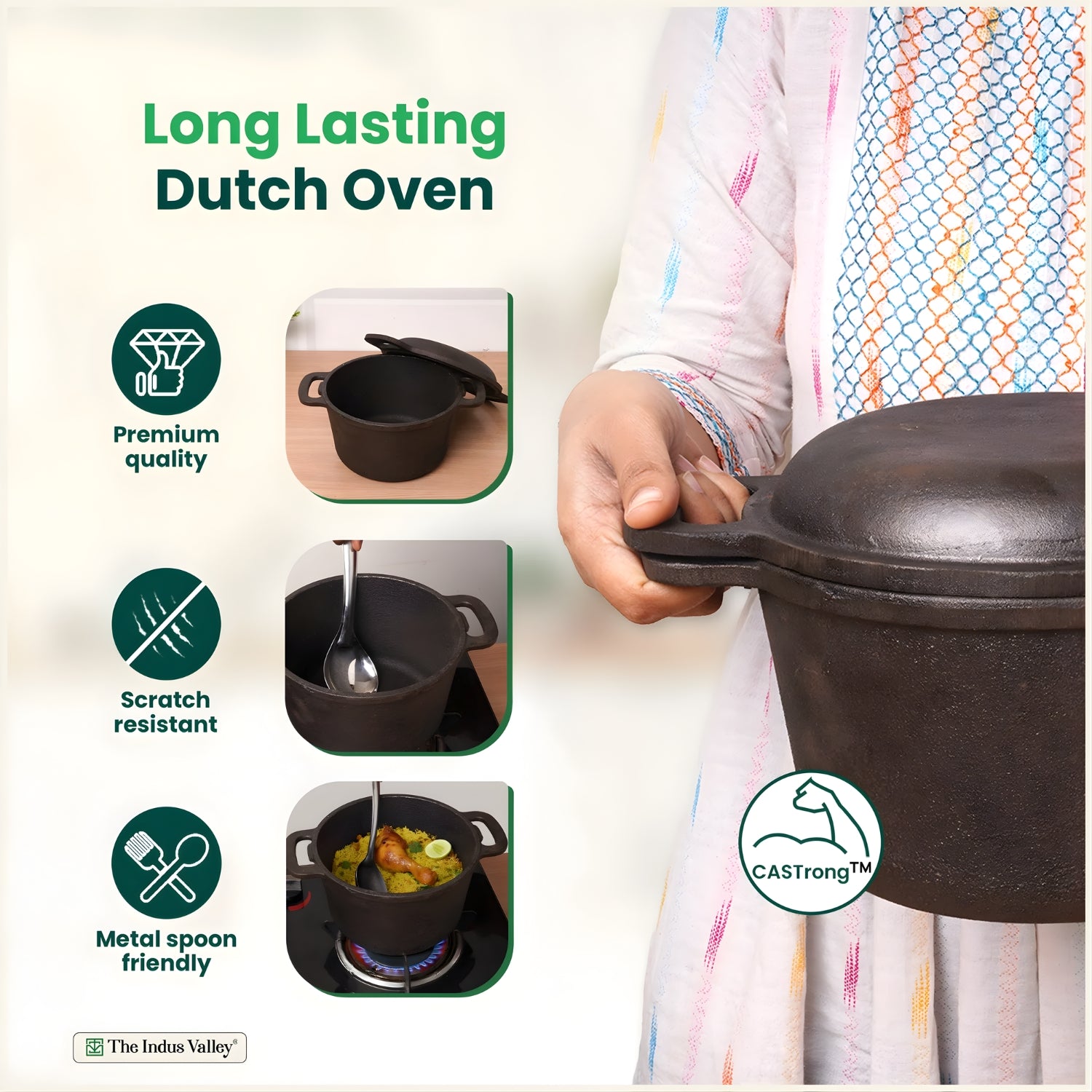 The Indus Valley Cast Iron 2 in 1 Dutch Oven with Lid 5 L - Black_7