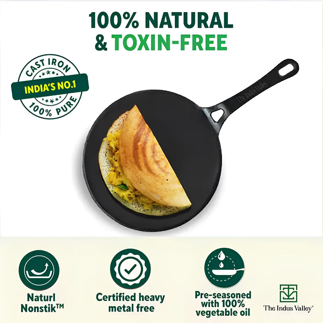 The Indus Valley Cast Iron Concave Tawa 25.4 cm - Black_Features 1