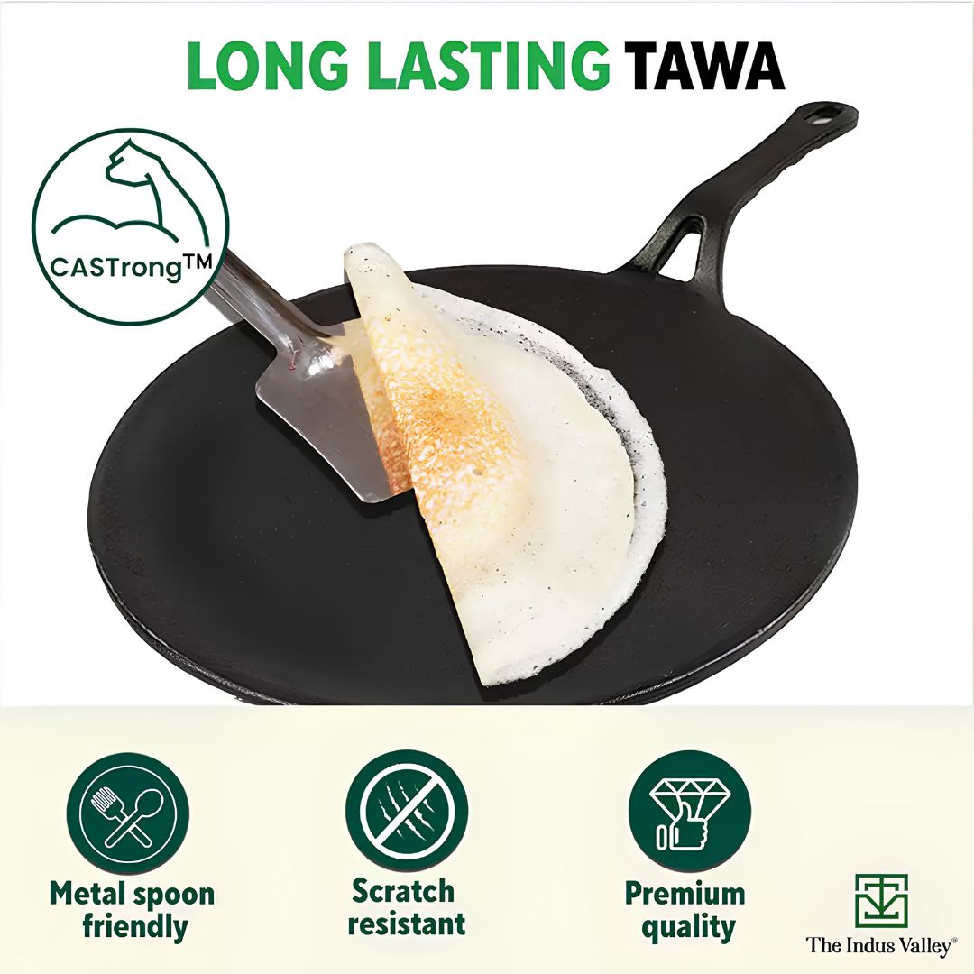 The Indus Valley Cast Iron Concave Tawa 25.4 cm - Black_Features 4