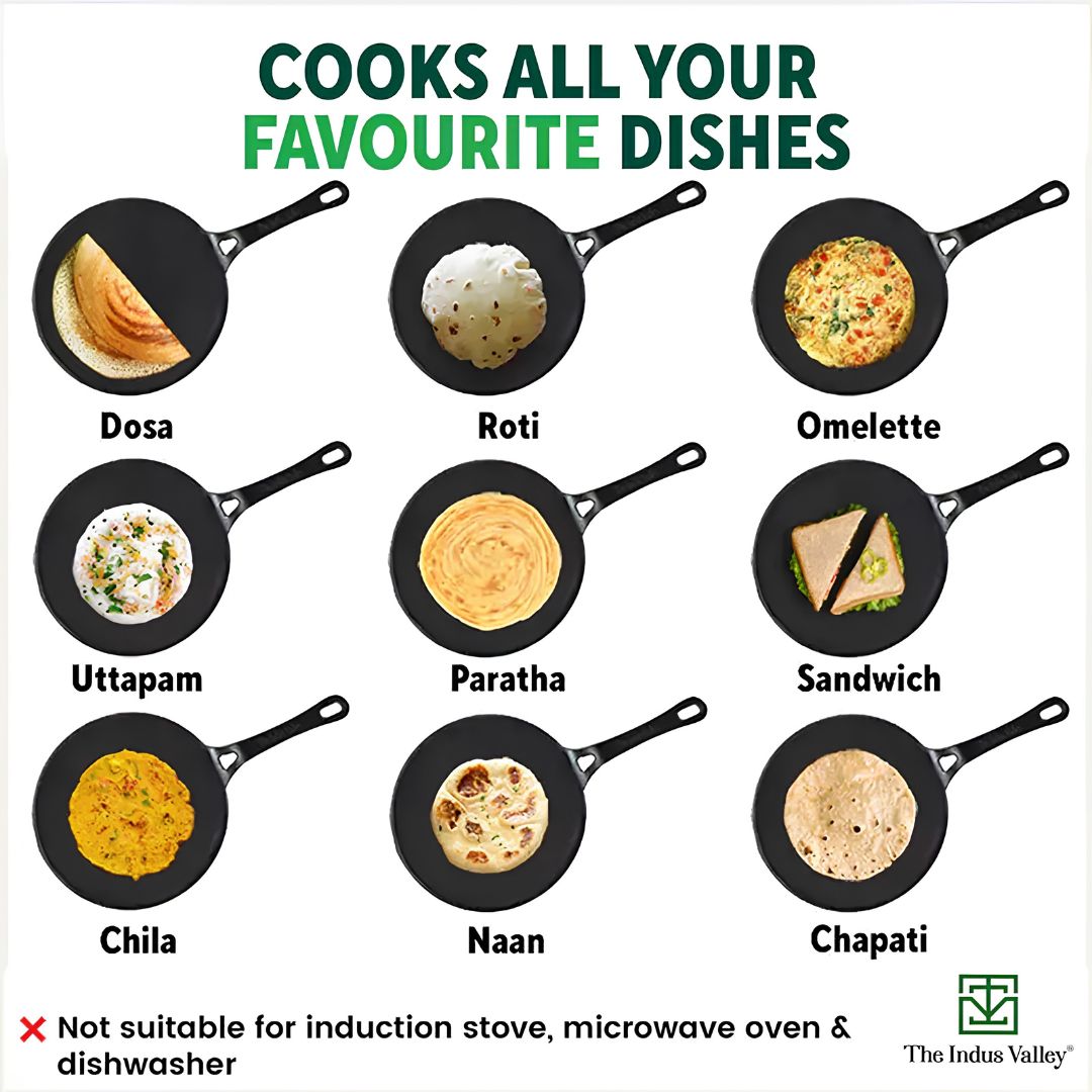 The Indus Valley Cast Iron Concave Tawa 25.4 cm - Black_Features 5