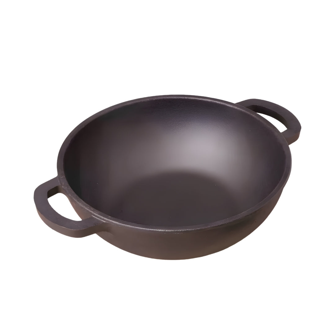 The Indus Valley Cast Iron Deep Kadai 2.3 L – Black_Front View