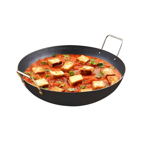 The Indus Valley Cast Iron Flat Base Kadai 25 cm _ 2.7 L - Black_Front View