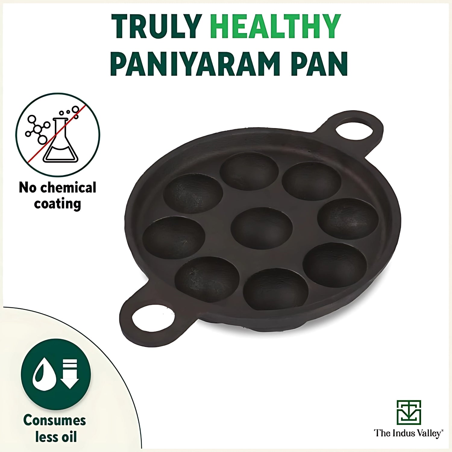 The Indus Valley Cast Iron Paniyaram Pan 9 Pit - Black_3