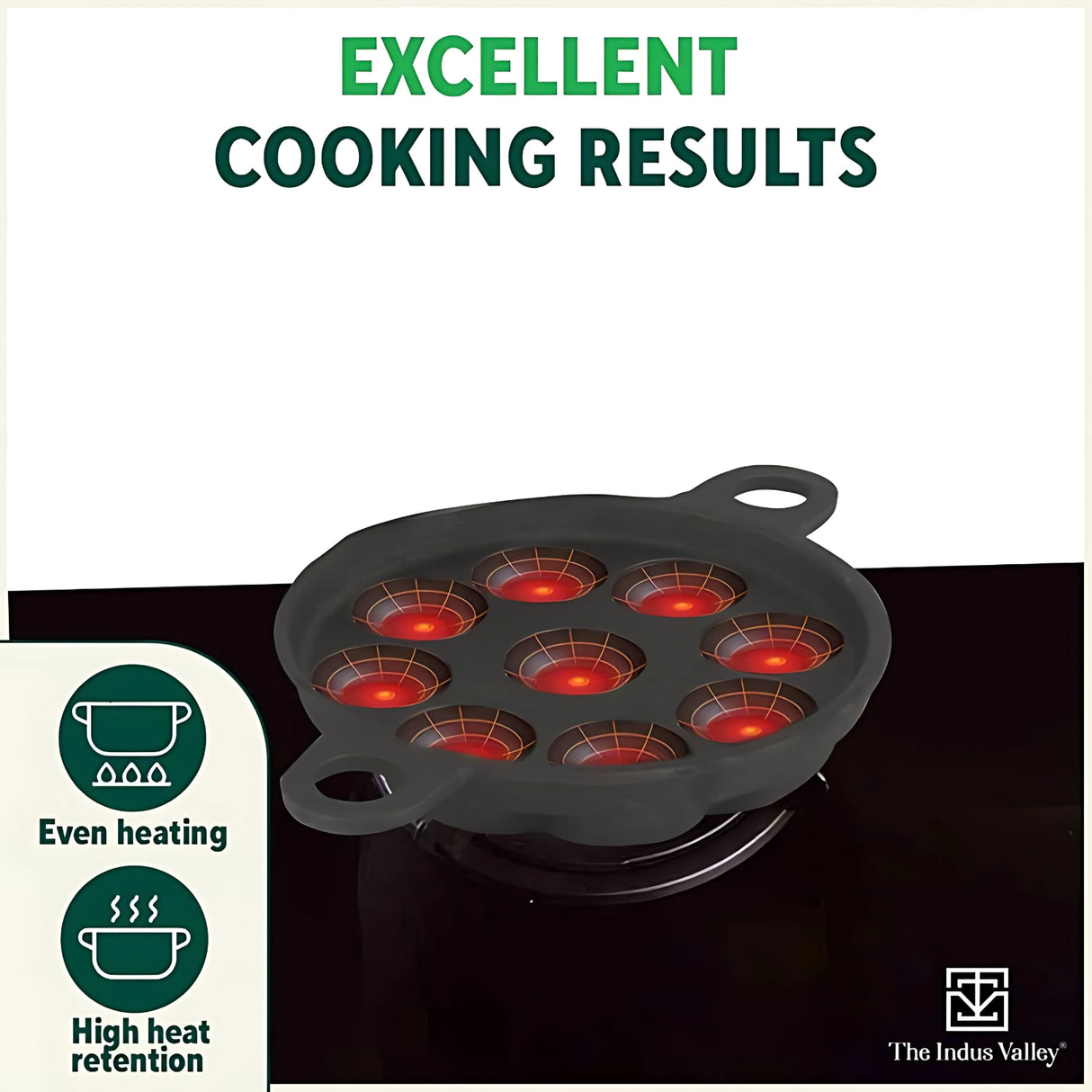 The Indus Valley Cast Iron Paniyaram Pan 9 Pit - Black_6