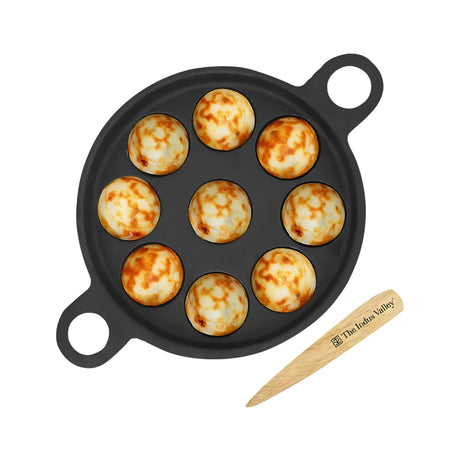 The Indus Valley Cast Iron Paniyaram Pan 9 Pit - Black_Front View