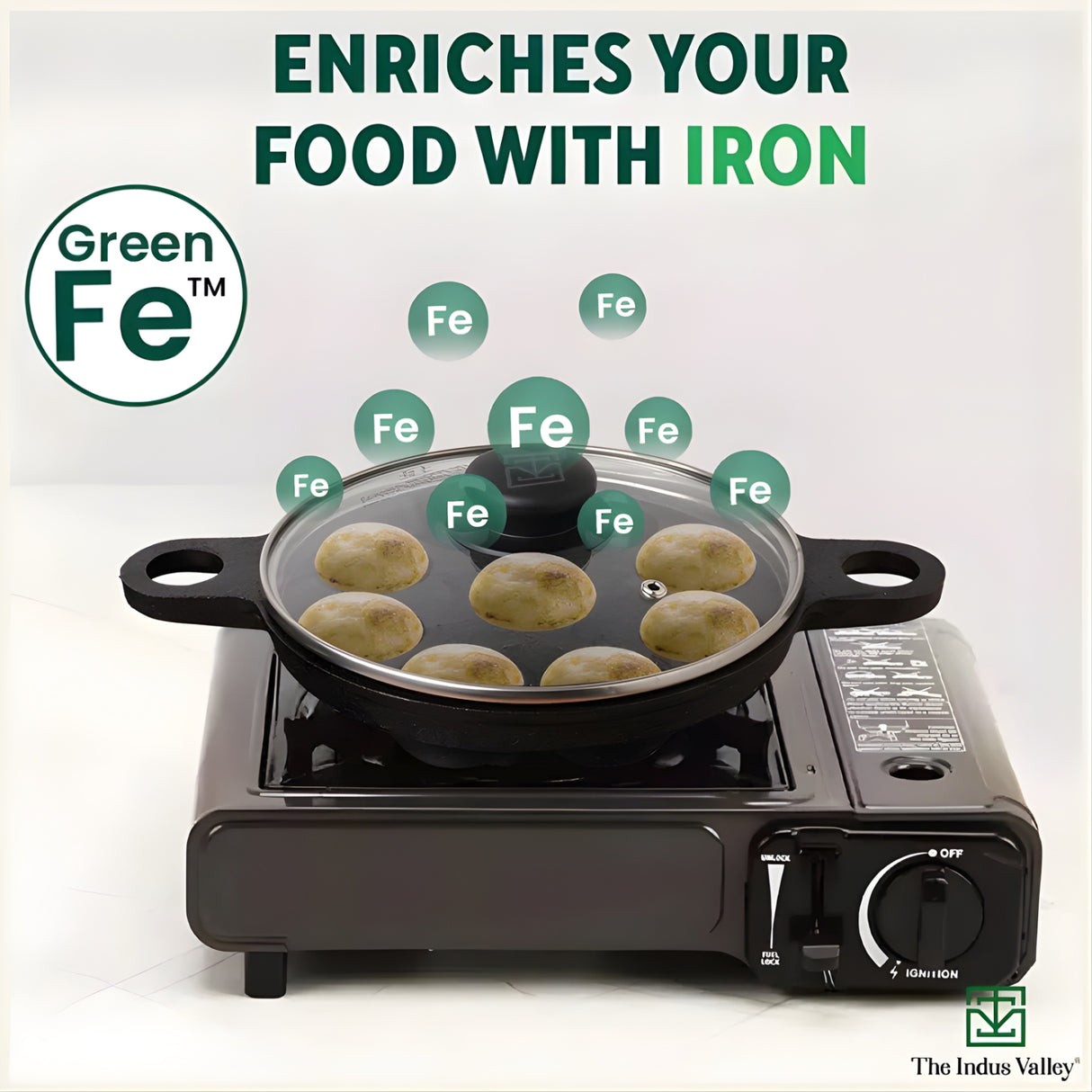 The Indus Valley Cast Iron Paniyaram Pan with Glass Lid 9 Pit - Black_5