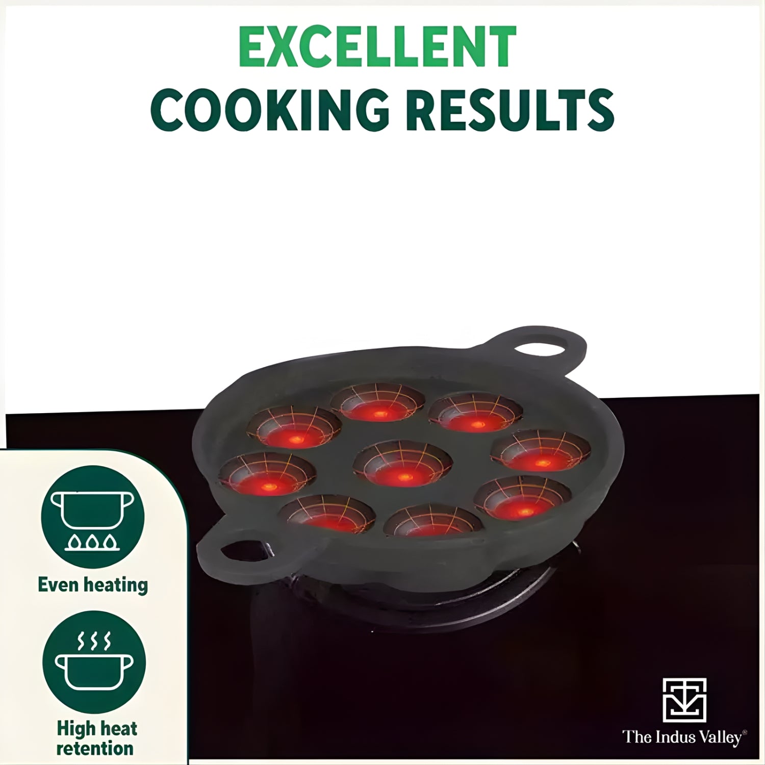 The Indus Valley Cast Iron Paniyaram Pan with Glass Lid 9 Pit - Black_7