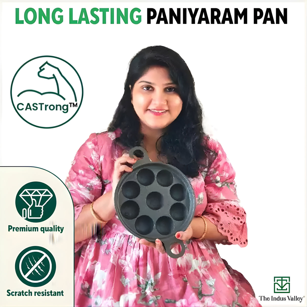 The Indus Valley Cast Iron Paniyaram Pan with Glass Lid 9 Pit - Black_9
