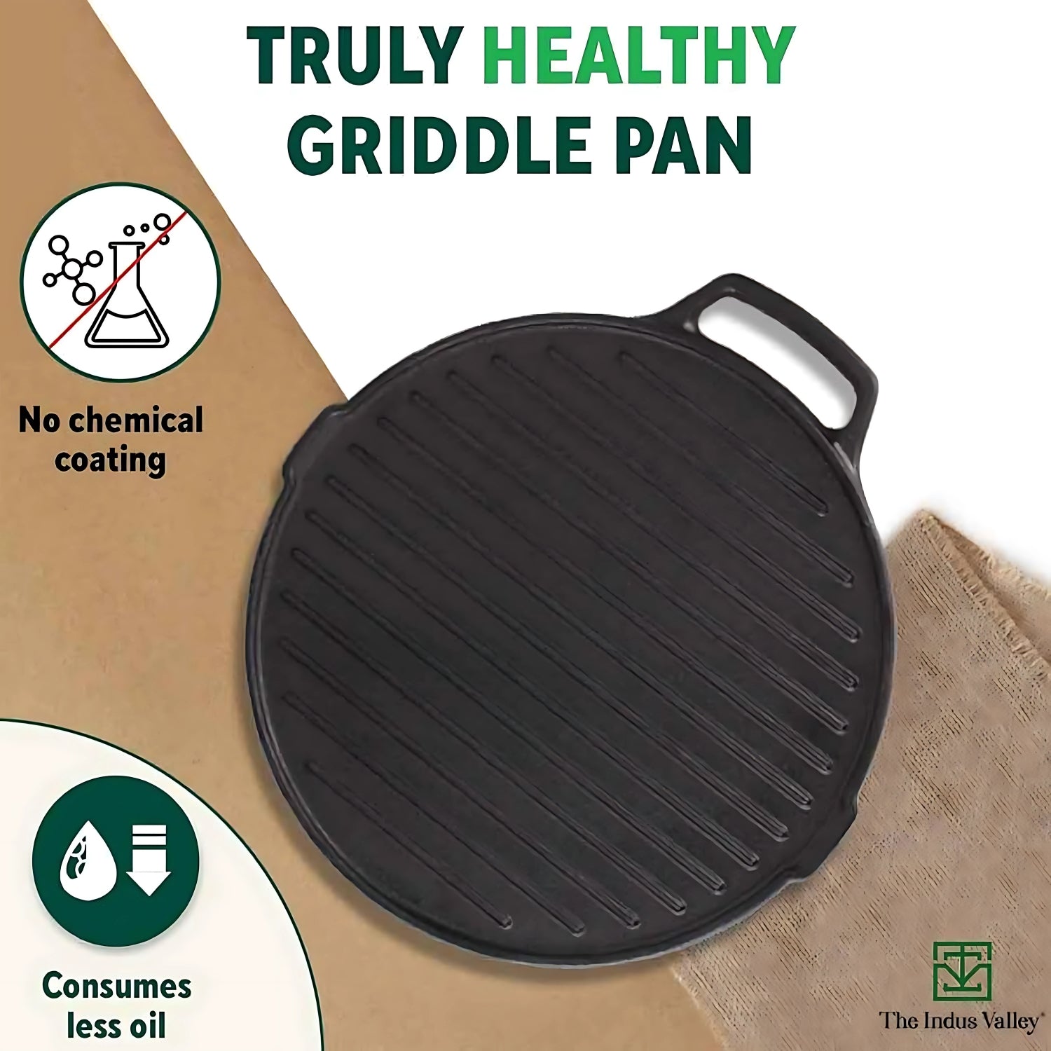 The Indus Valley Cast Iron Round Griddle Grill Pan 26 cm – Black_3