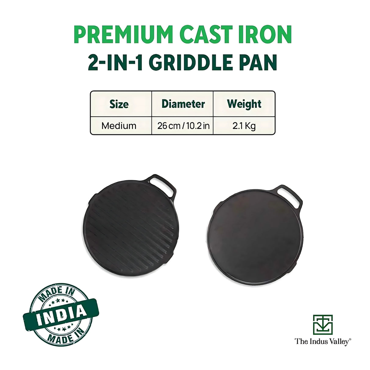 The Indus Valley Cast Iron Round Griddle Grill Pan 26 cm – Black_5