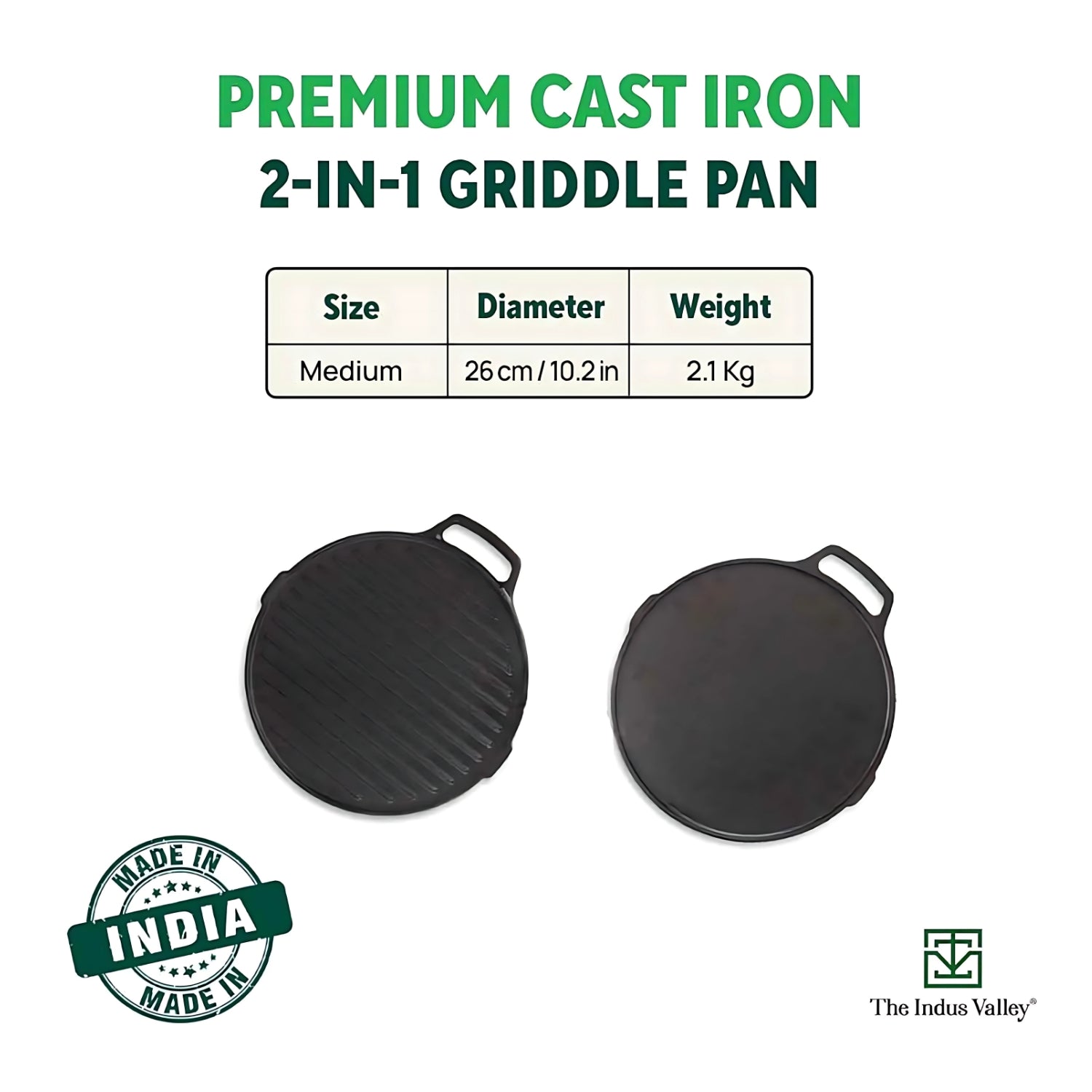 The Indus Valley Cast Iron Round Griddle Grill Pan 26 cm – Black_5