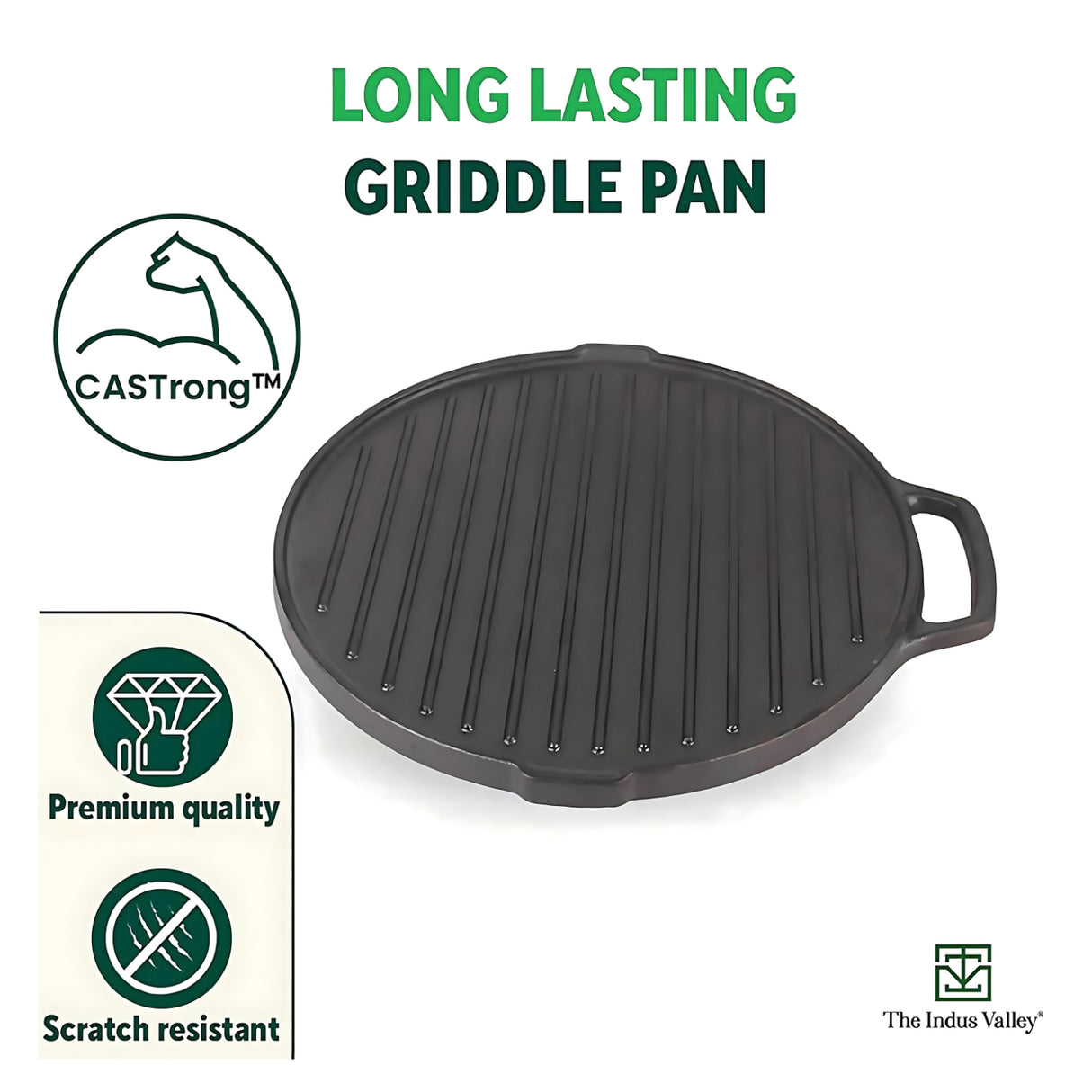 The Indus Valley Cast Iron Round Griddle Grill Pan 26 cm – Black_8
