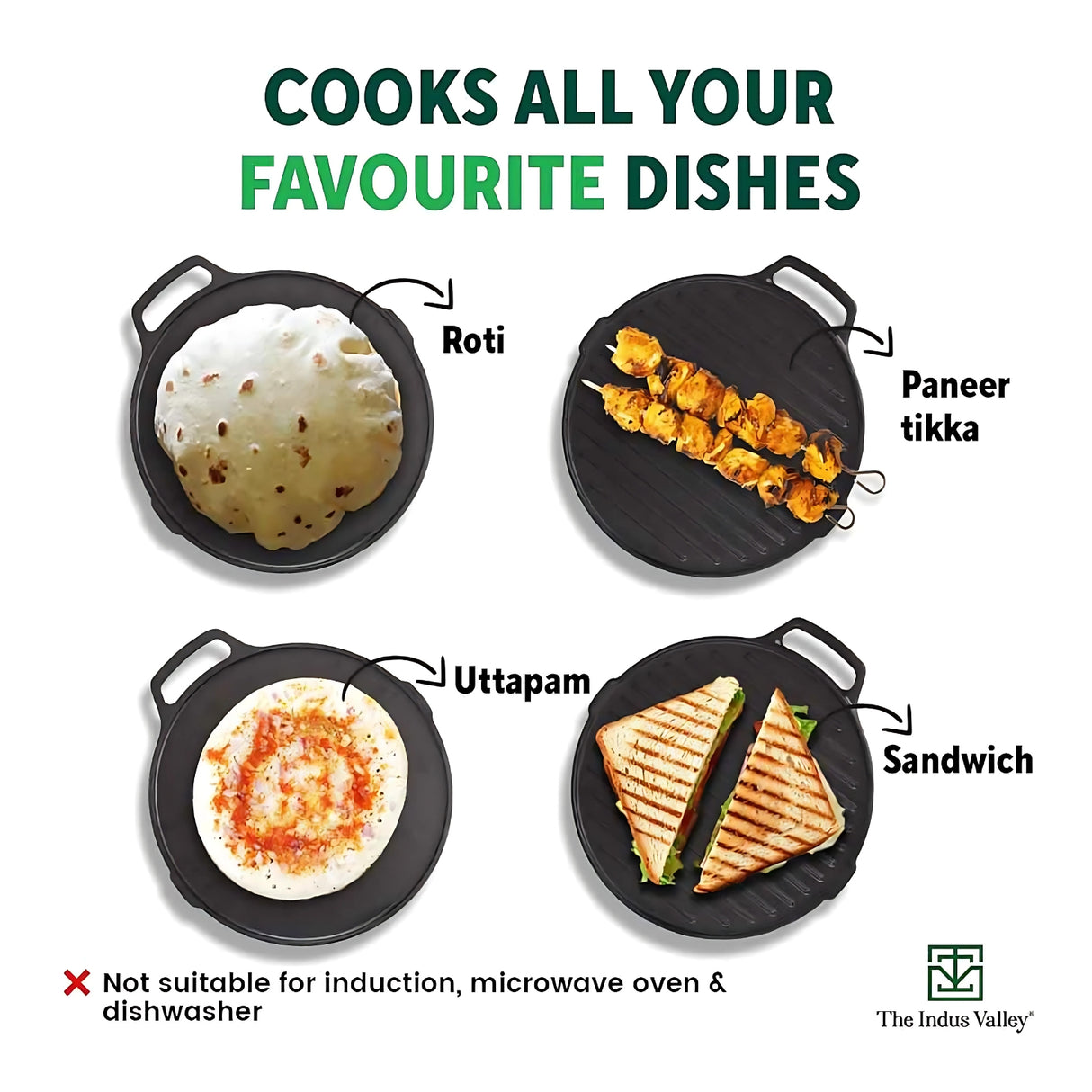 The Indus Valley Cast Iron Round Griddle Grill Pan 26 cm – Black_9