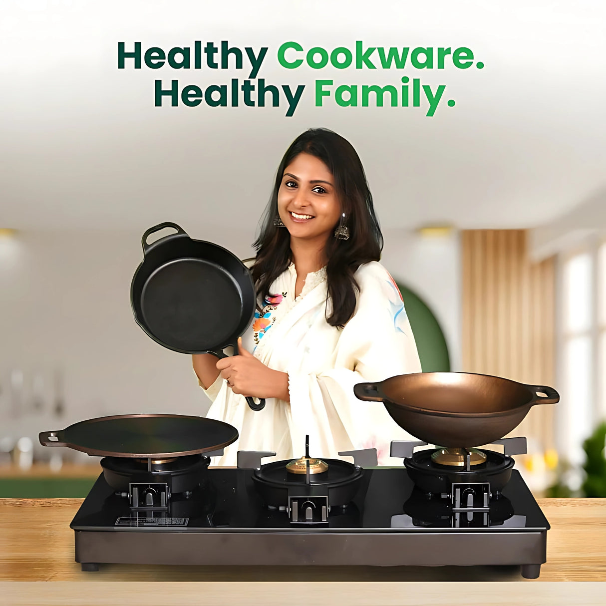The Indus Valley Cast Iron Skillet Frying Pan 9 Inch \ 1.7 L - Black_2