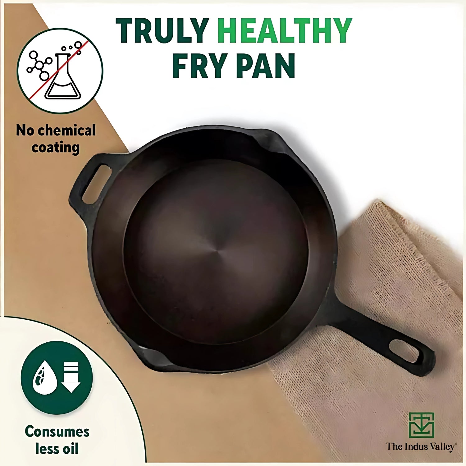 The Indus Valley Cast Iron Skillet Frying Pan 9 Inch \ 1.7 L - Black_3