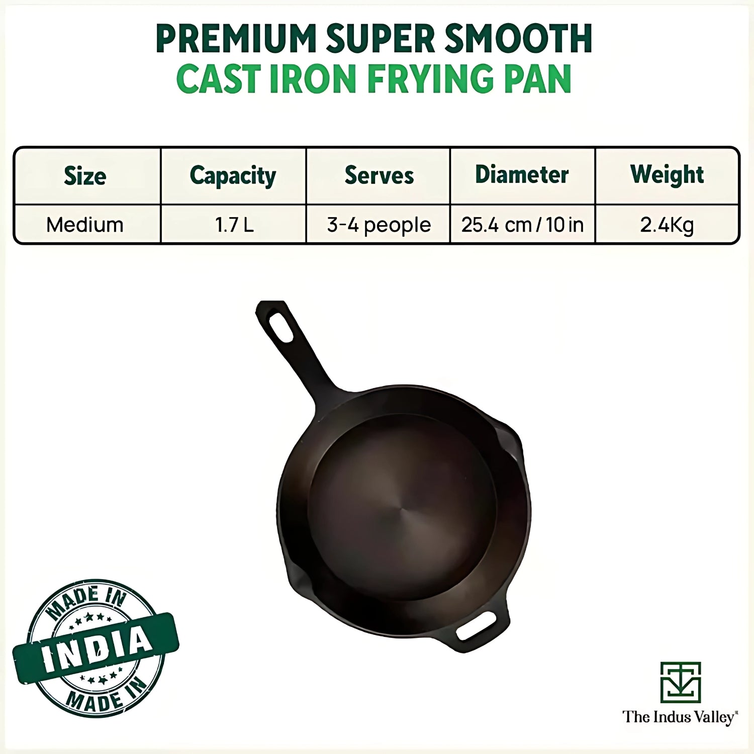 The Indus Valley Cast Iron Skillet Frying Pan 9 Inch \ 1.7 L - Black_5