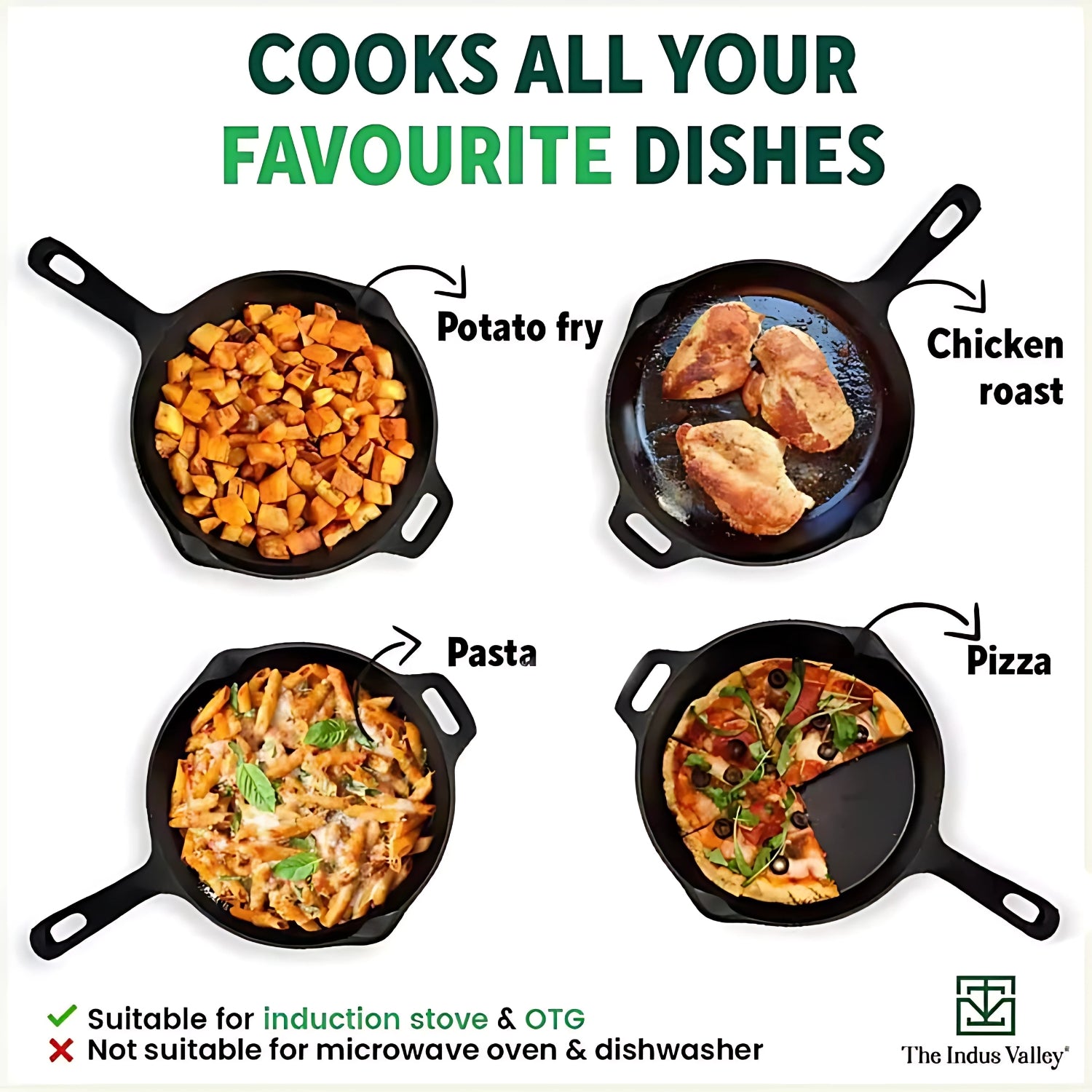 The Indus Valley Cast Iron Skillet Frying Pan 9 Inch \ 1.7 L - Black_8