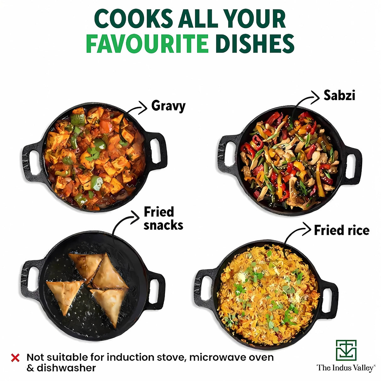 The Indus Valley Cast Iron Smooth Kadai 10 in \ 2.5 L - Black_7