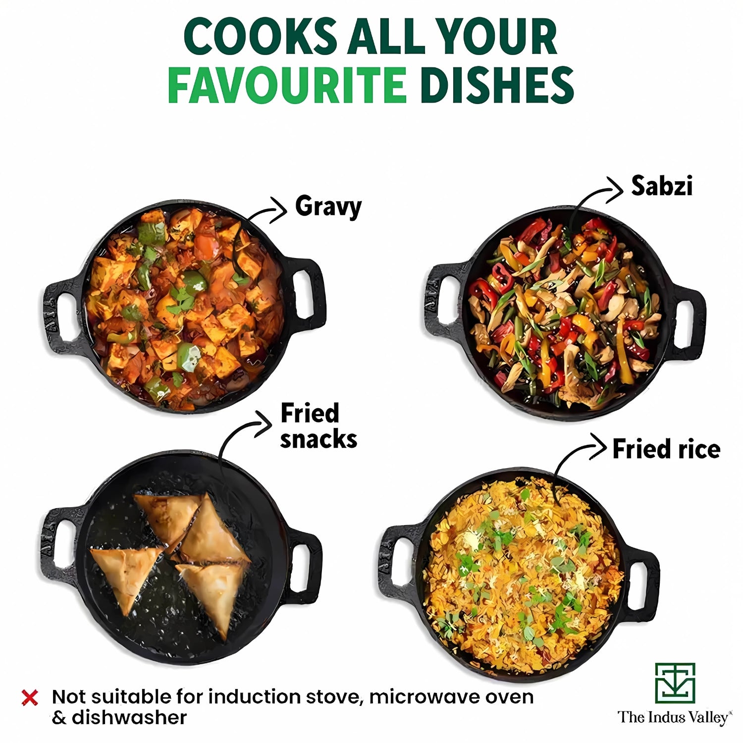 The Indus Valley Cast Iron Smooth Kadai 10 in \ 2.5 L - Black_7
