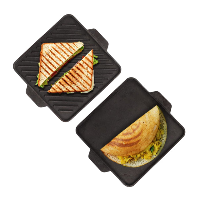 The Indus Valley Cast Iron Square Griddle Pan with Double Handle 27 cm - Black_1