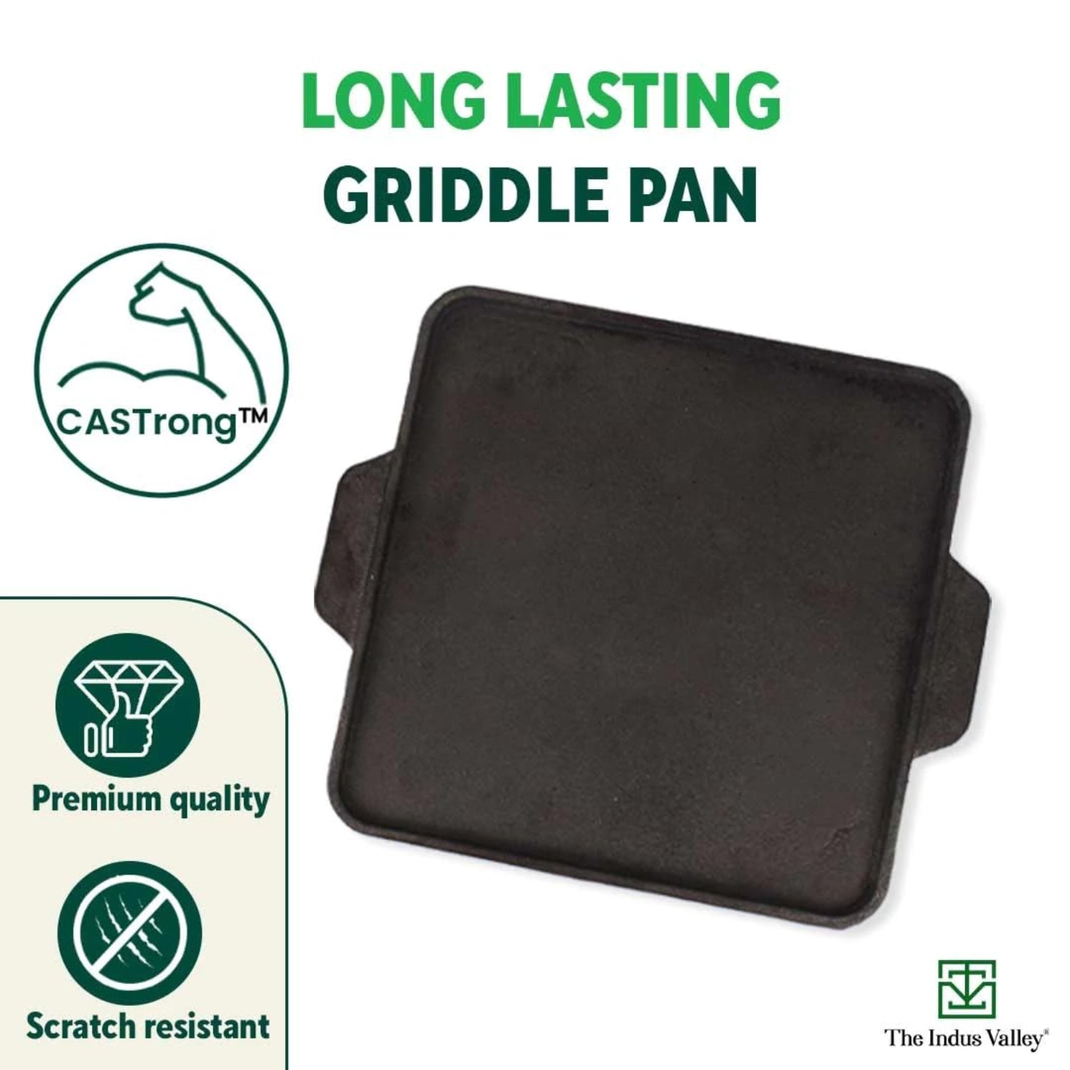 The Indus Valley Cast Iron Square Griddle Pan with Double Handle 27 cm - Black_8