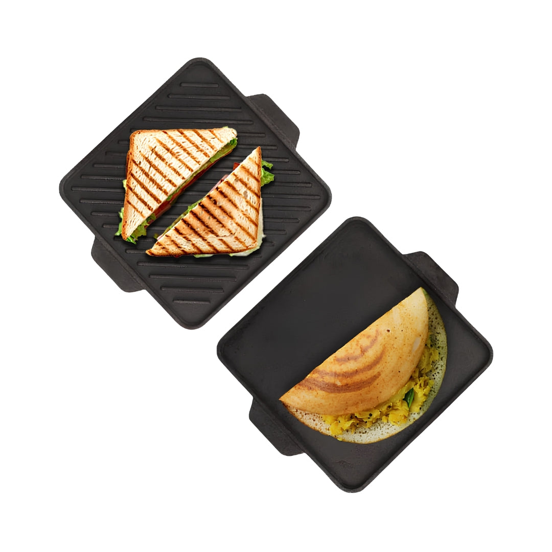 The Indus Valley Cast Iron Square Griddle Pan with Double Handle 27 cm - Black