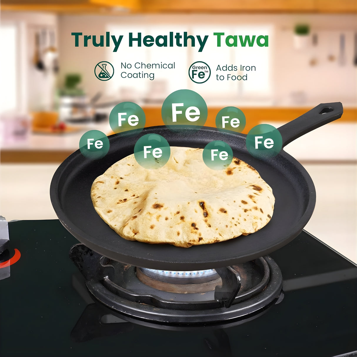 The Indus Valley Cast Iron Tawa with Handle 25 cm – Black_3