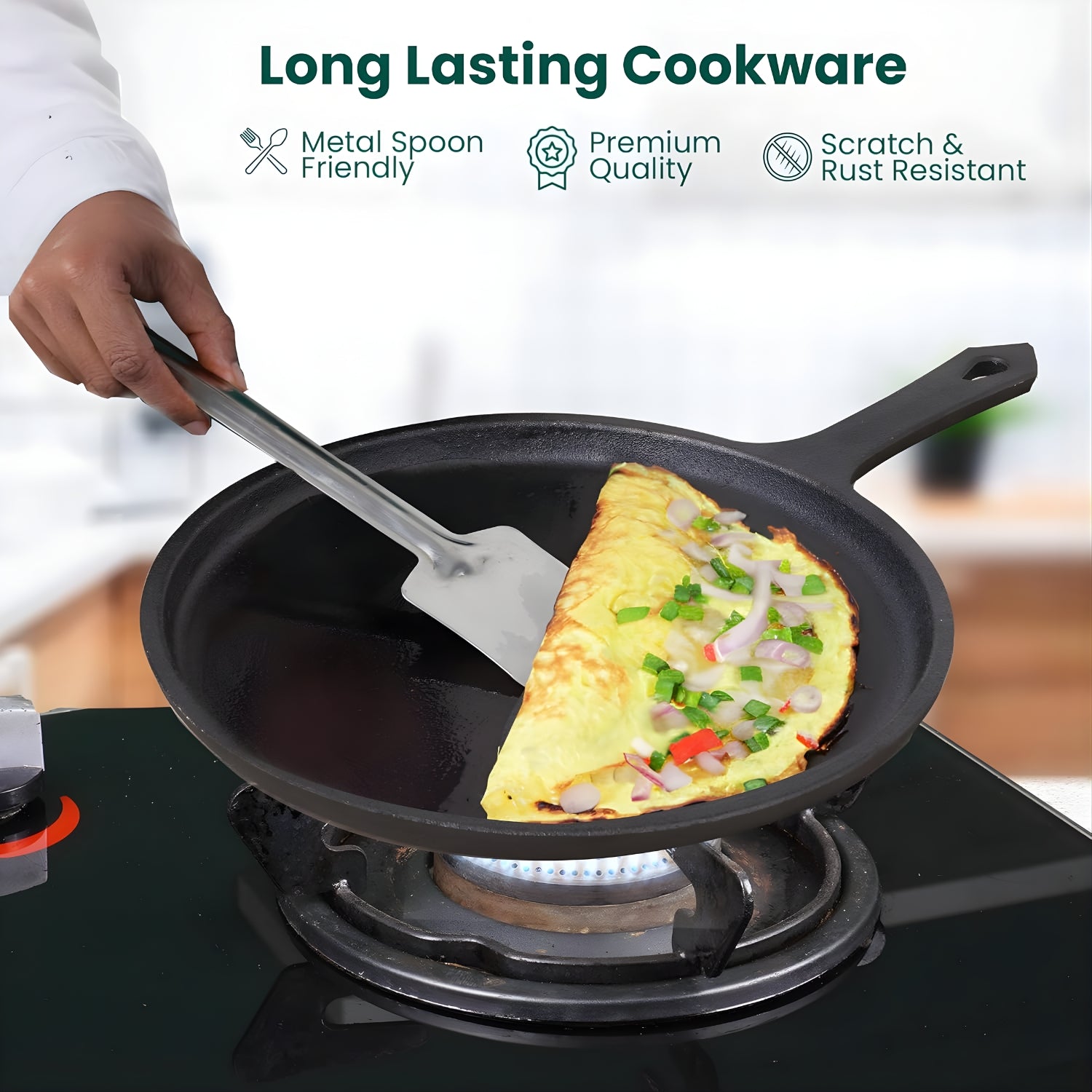 The Indus Valley Cast Iron Tawa with Handle 25 cm – Black_7