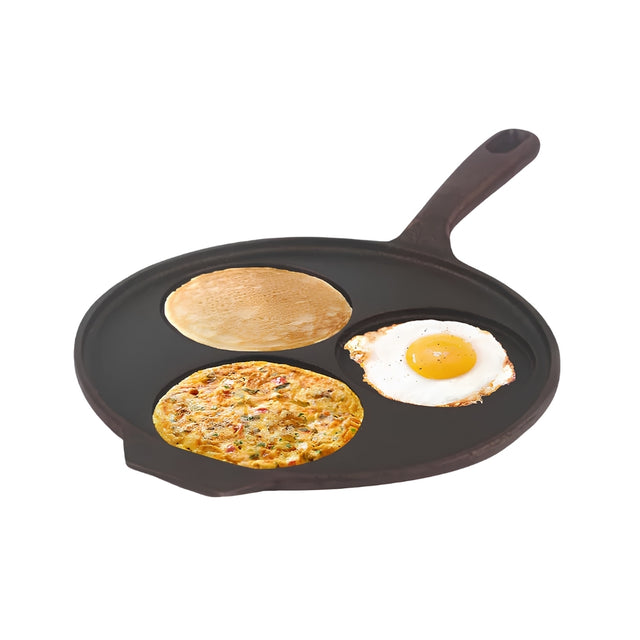 The Indus Valley Natural Cookware Pre-Seasoned Cast Iron Uttapam Tawa 23 cm - Black_Front View