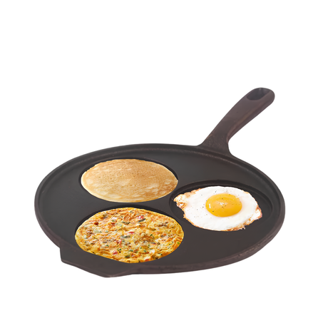 The Indus Valley Natural Cookware Pre-Seasoned Cast Iron Uttapam Tawa 23 cm - Black_Front View