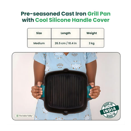 The Indus Valley Pre-Seasoned Cast Iron Grill Pan 26.5 cm - Black_2