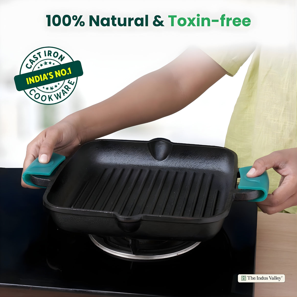 The Indus Valley Pre-Seasoned Cast Iron Grill Pan 26.5 cm - Black_4
