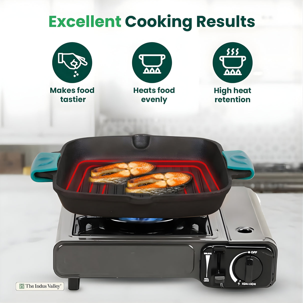 The Indus Valley Pre-Seasoned Cast Iron Grill Pan 26.5 cm - Black_7