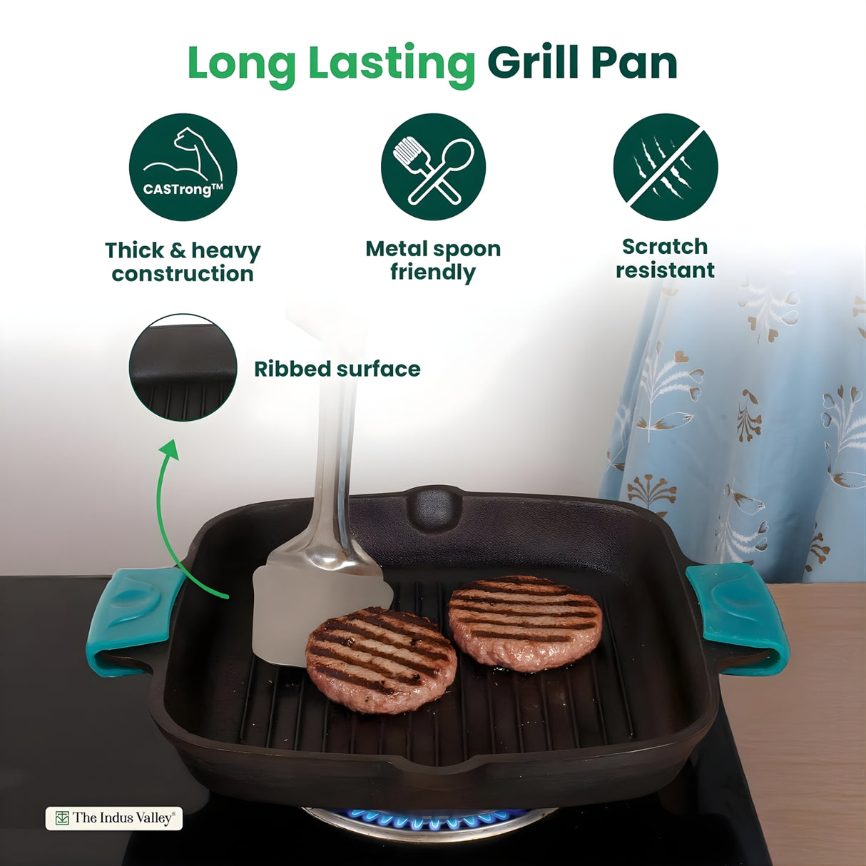 The Indus Valley Pre-Seasoned Cast Iron Grill Pan 26.5 cm - Black_8