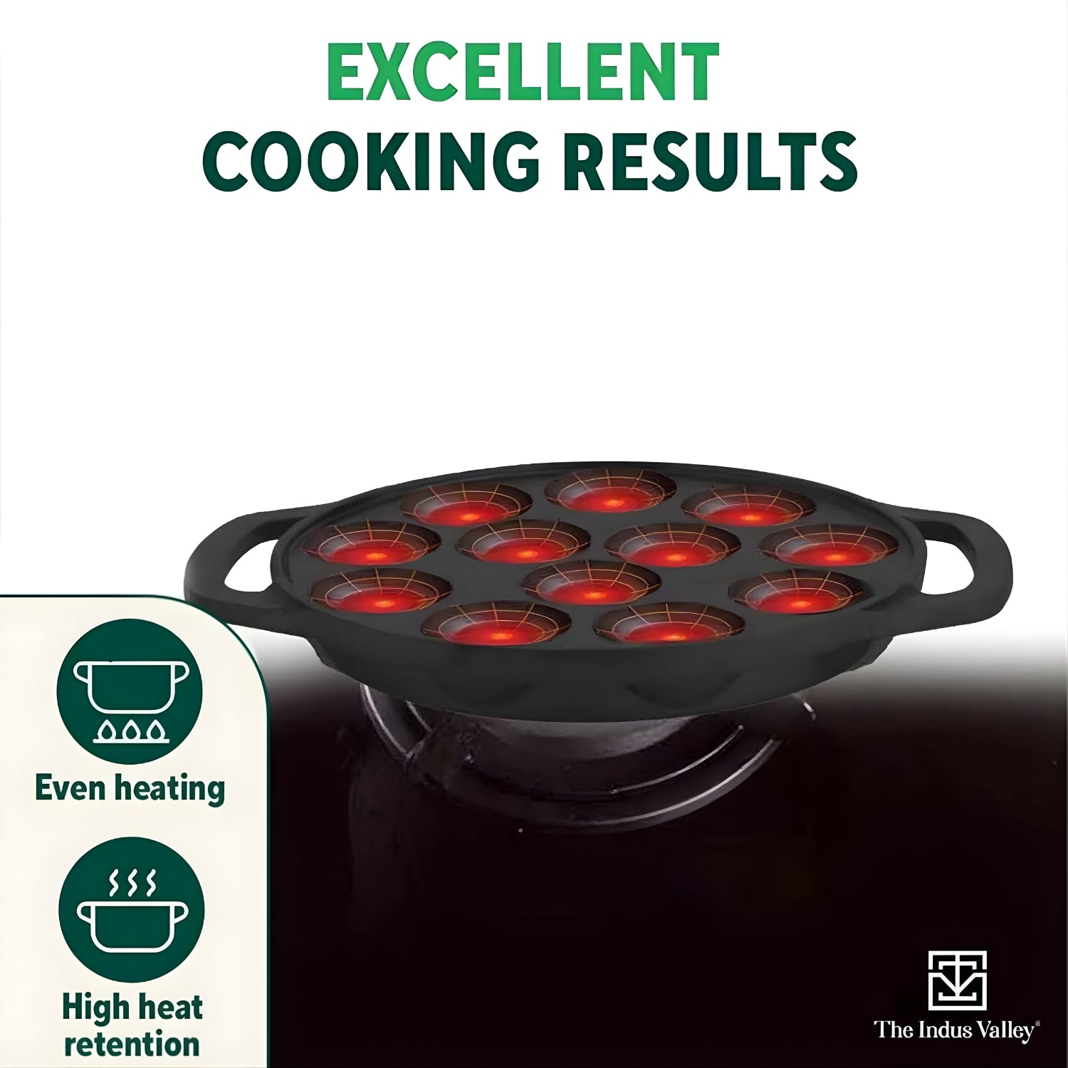 The Indus Valley Super Cast Iron Paniyaram Pan With Loop Handle 12 Pit - Black_6