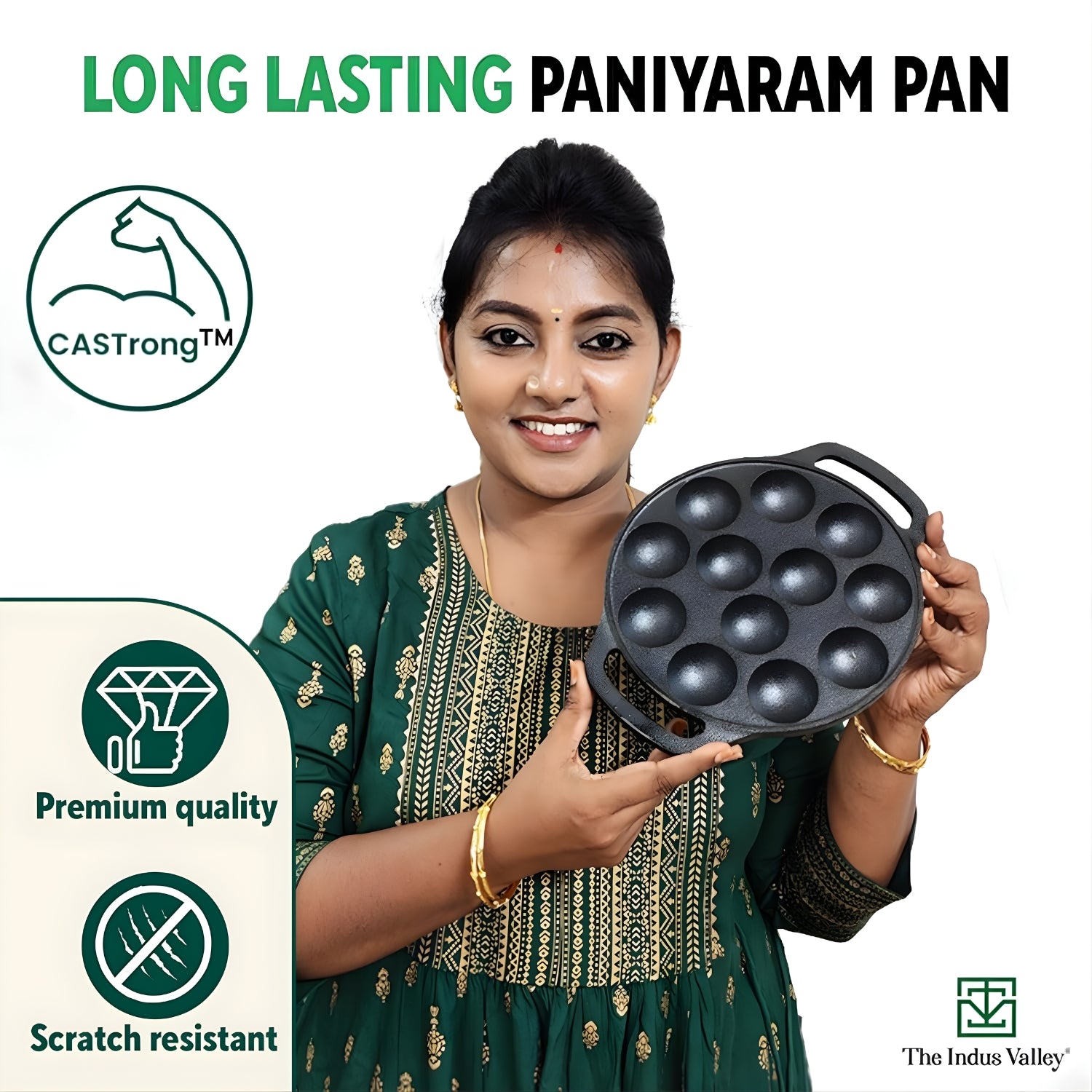 The Indus Valley Super Cast Iron Paniyaram Pan With Loop Handle 12 Pit - Black_8