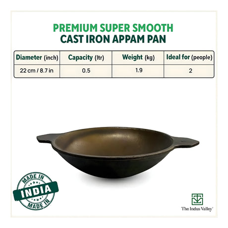 The Indus Valley Super Smooth Cast Iron Appam Pan 22 cm - Black_2