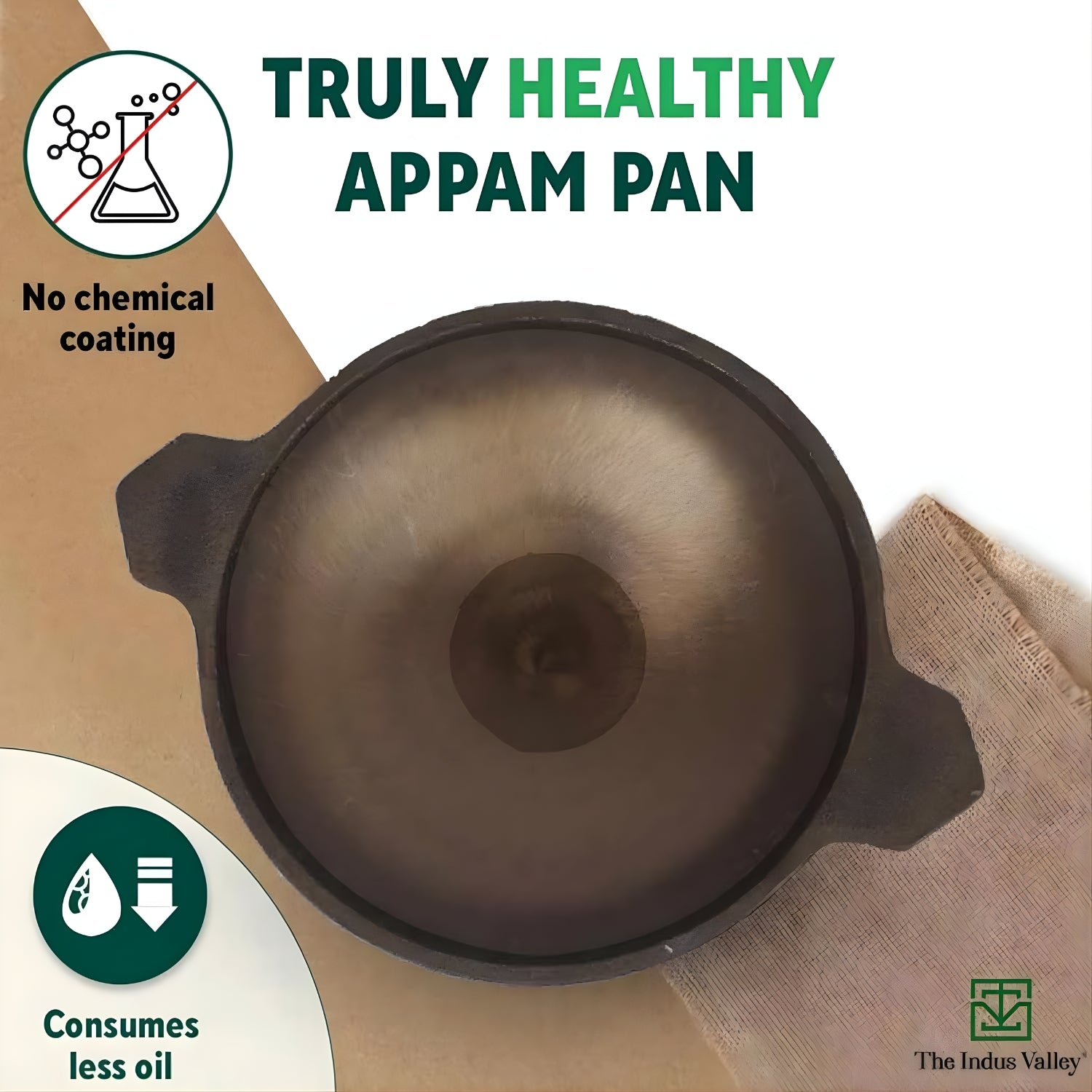 The Indus Valley Super Smooth Cast Iron Appam Pan 22 cm - Black_3