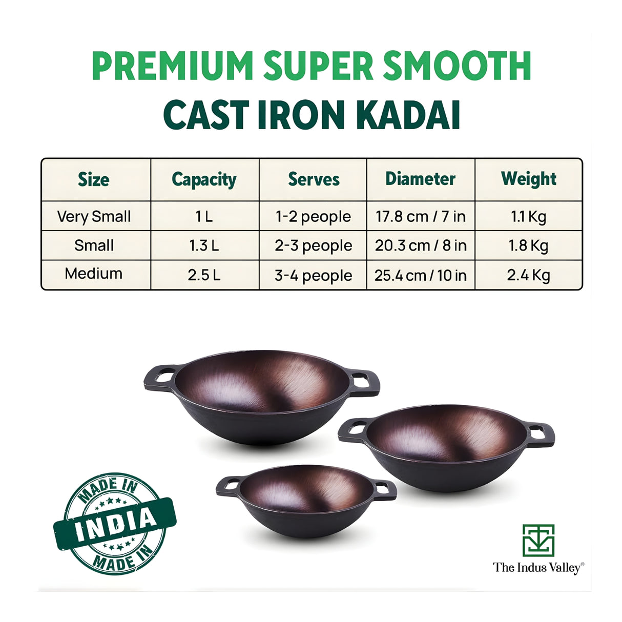 The Indus Valley Super Smooth Cast Iron Kadai 25.4 \ 2.5 L - Black_2