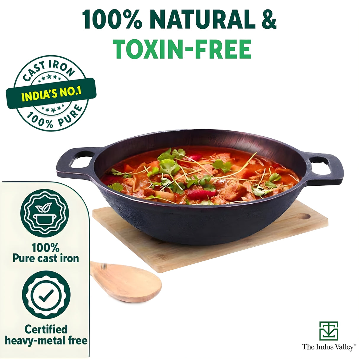 The Indus Valley Super Smooth Cast Iron Kadai 25.4 cm \ 2.5 L - Black_4