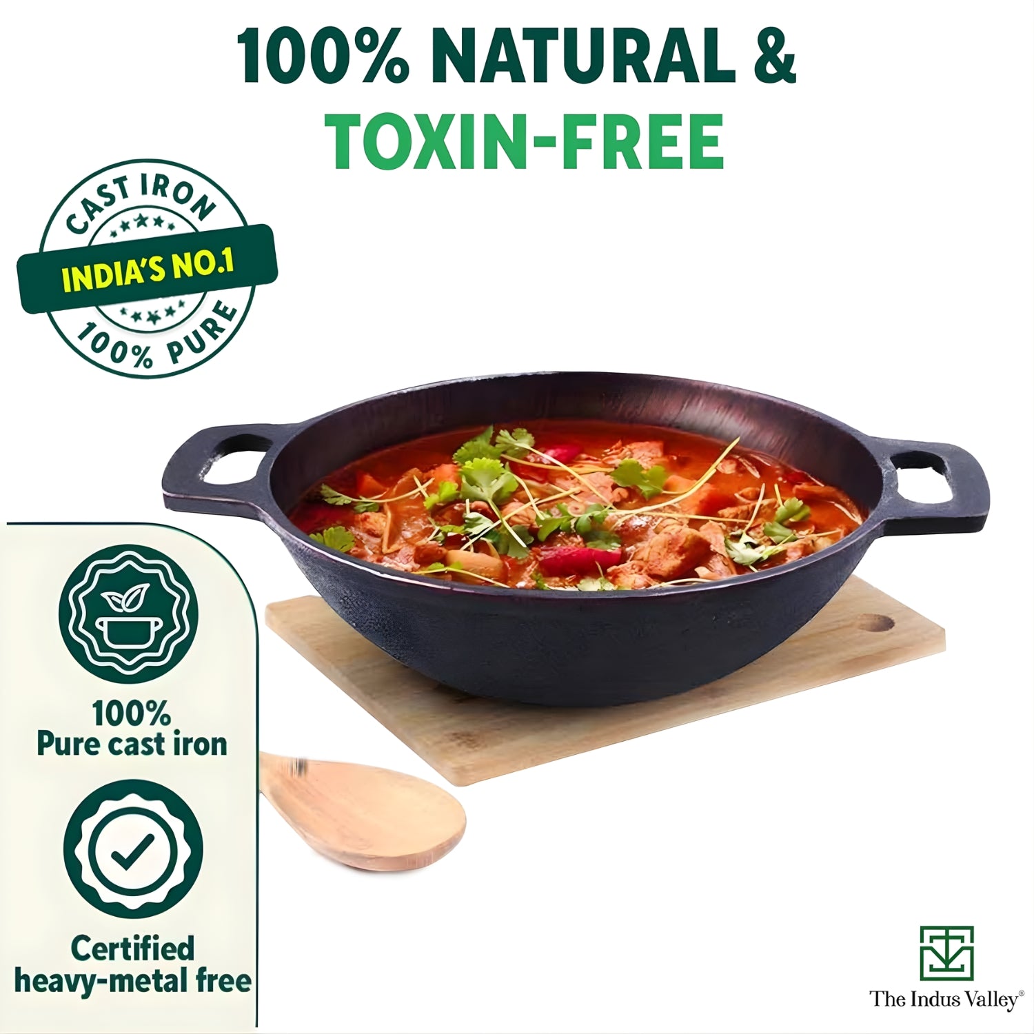 The Indus Valley Super Smooth Cast Iron Kadai 25.4 cm \ 2.5 L - Black_4