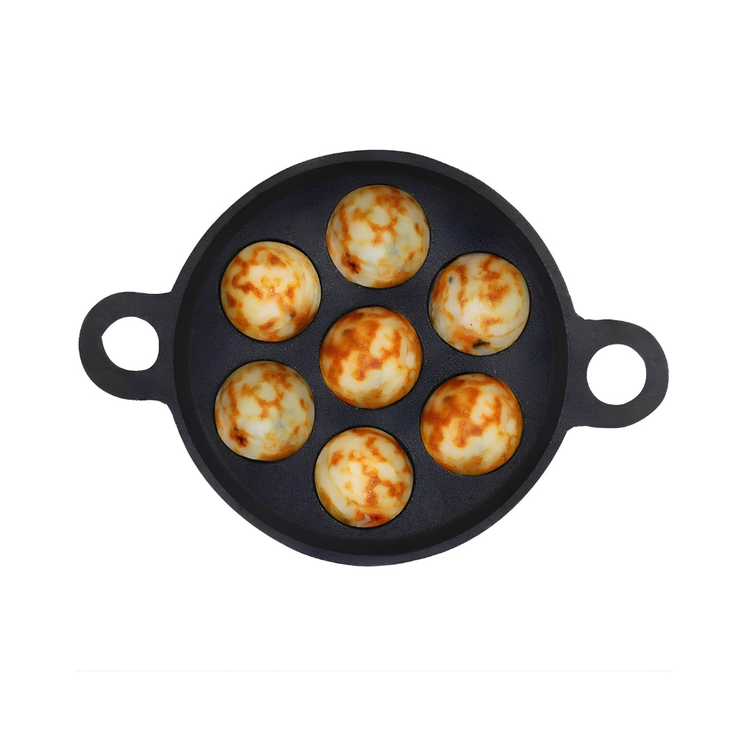 The Indus Valley Super Smooth Cast Iron Paniyaram Pan 7 Pit - Black