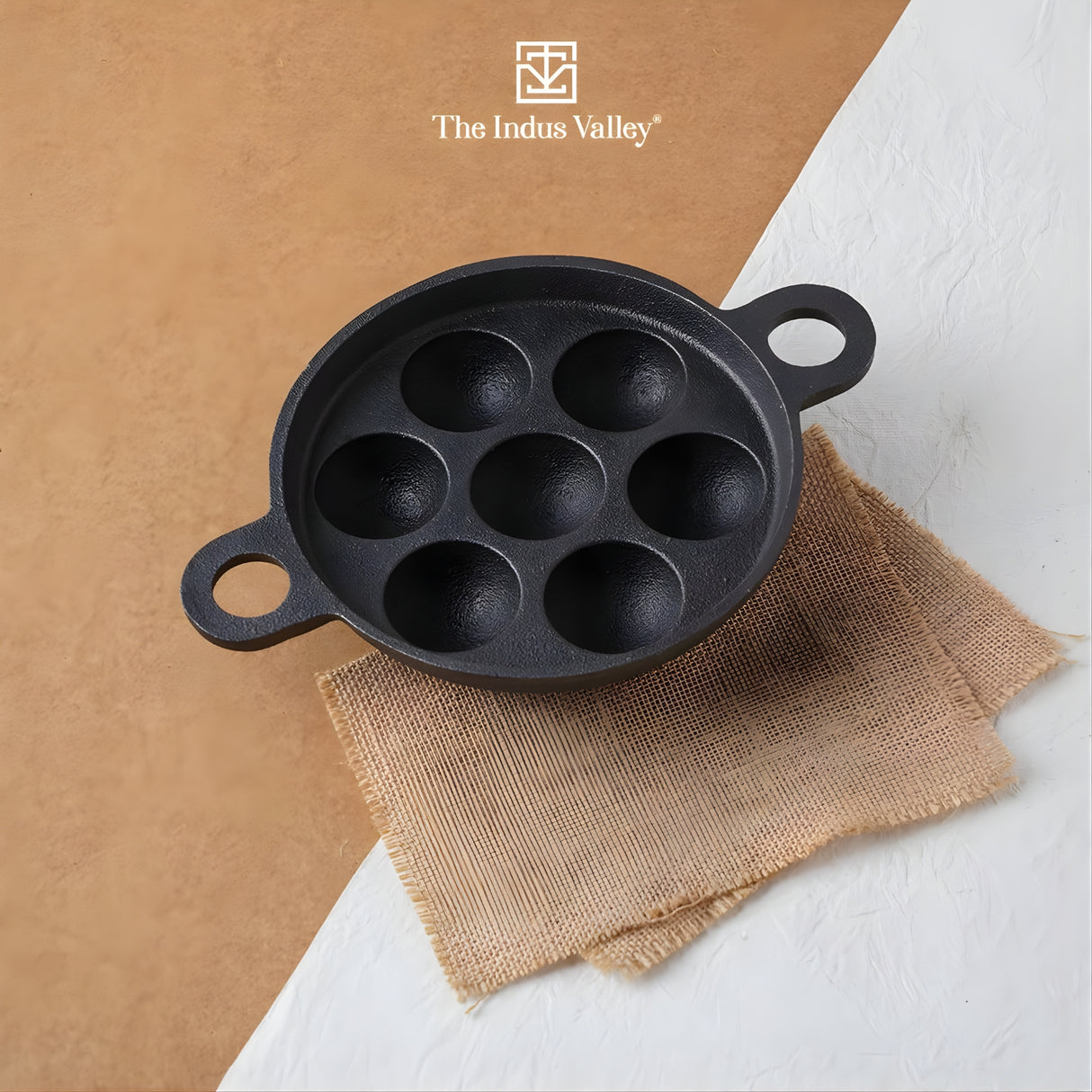 The Indus Valley Super Smooth Cast Iron Paniyaram Pan 7 Pit - Black_2